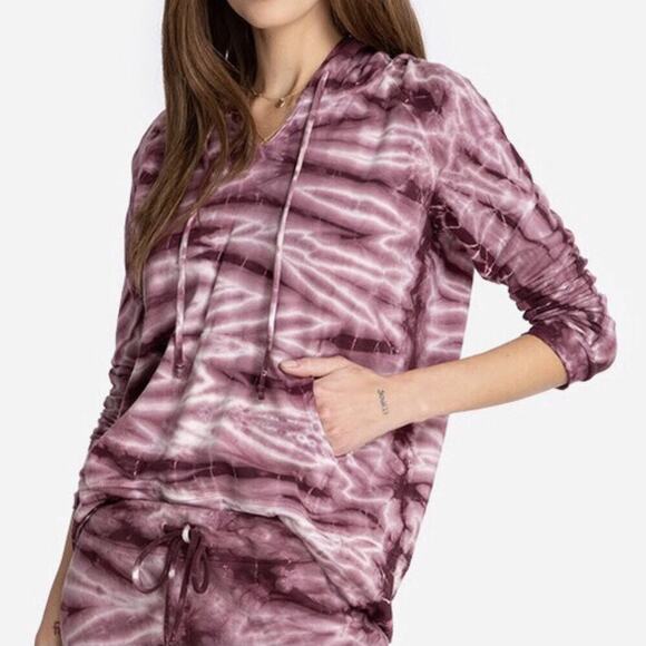 Johnny Was Calme Women's Tie Dye Pink Fleece Pullover Kangaroo Hoodie Sweatshirt - Picture 1 of 10